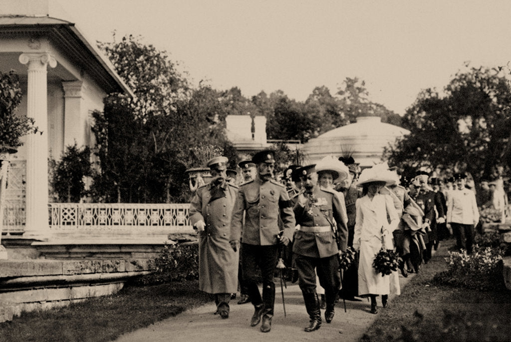 Detail of Emperor Nicholas II. accompanied by General Mikhail Putjatin at the exhibition in Tsarskoye Selo, 19 by Anonymous