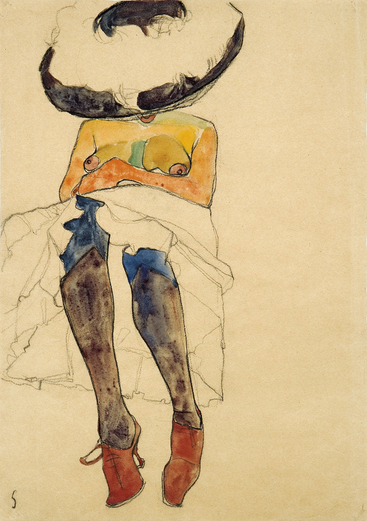 Detail of Seated semi-nude with hat and purple stockings, 1910 by Anonymous