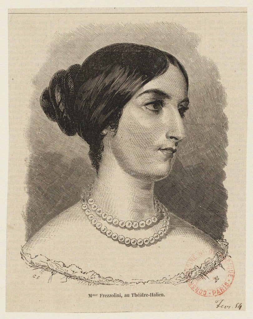 Detail of Portrait of the operatic soprano Erminia Frezzolini, 1840s by Anonymous