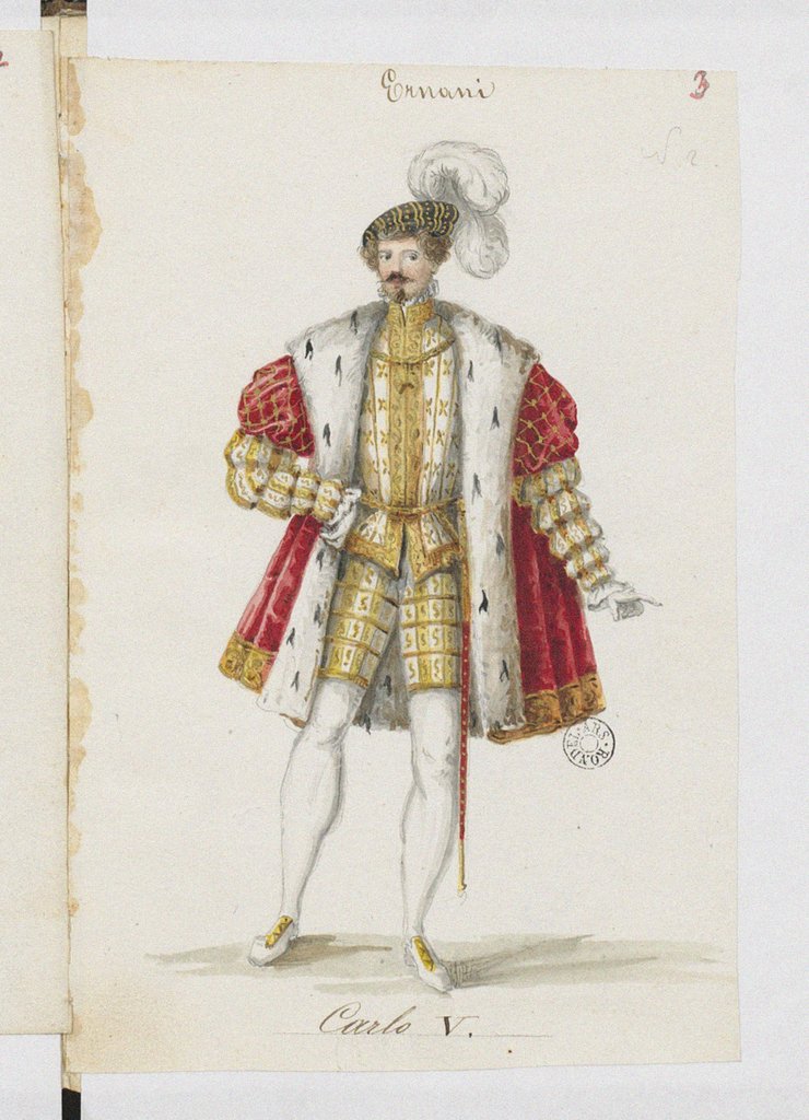 Detail of Don Carlos. Costume design for the opera Ernani by Giuseppe Verdi, 1845 by Anonymous