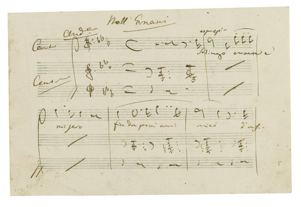 Detail of The autograph manuscript: Opera Ernani, final aria Solingo, errante e misero, Early 1840s by Anonymous