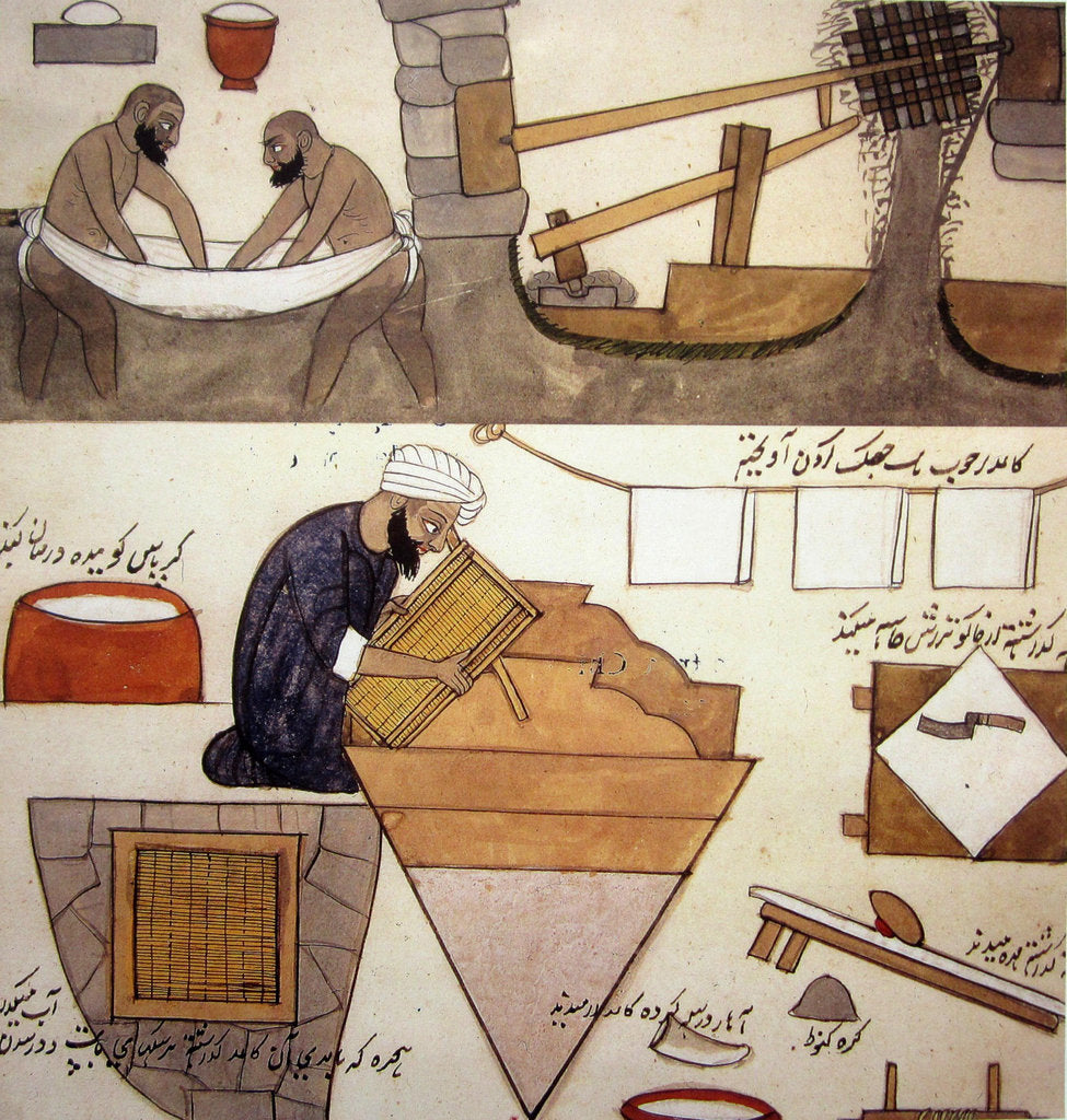 Detail of The preparation of the pulp and papermaking in the Islamic World, 19th century by Anonymous