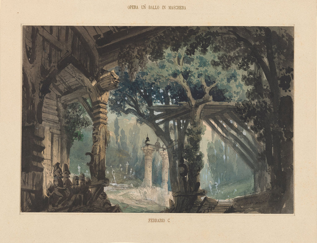 Detail of Set design for opera Un ballo in maschera by Giuseppe Verdi by Anonymous