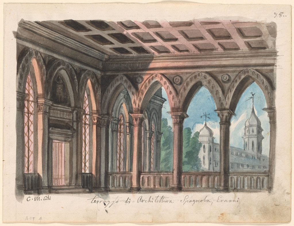 Detail of Set design for the Opera Ernani by Giuseppe Verdi by Anonymous
