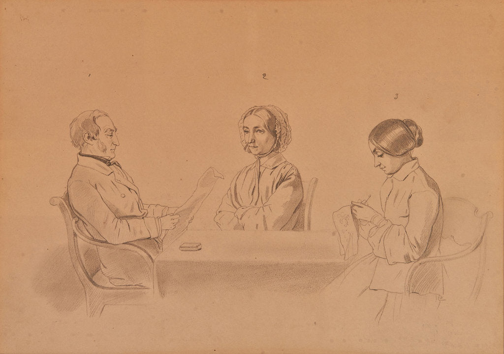Detail of Apollon Ivanovich Sytin with his wife Louise and her sister, 1854 by Anonymous