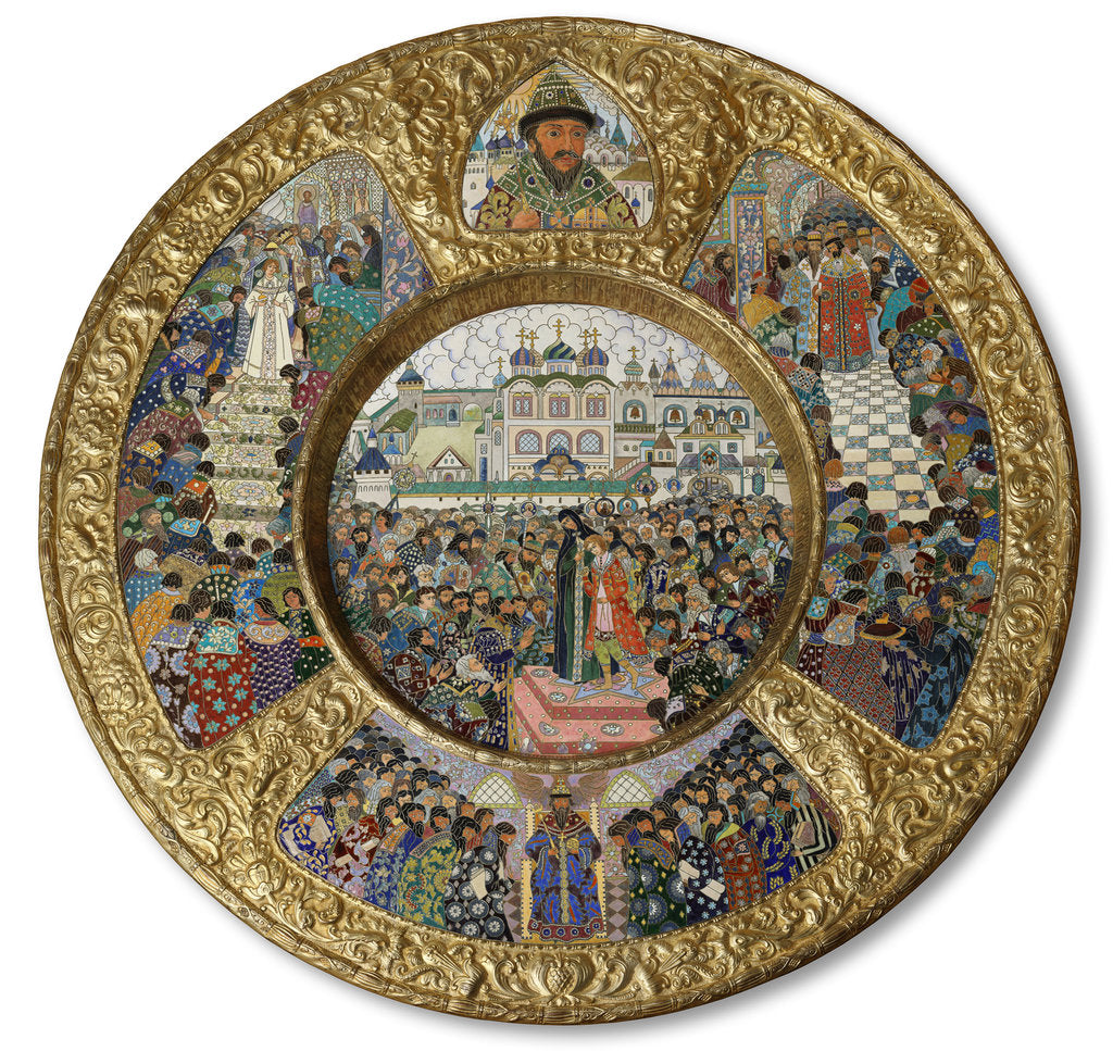 Detail of Dish with scenes the Election of Michail Romanov to the Tsar on 14 March 1613, 1913 by Anonymous