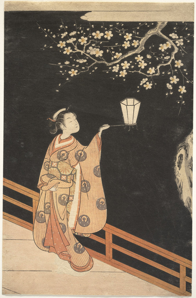 Detail of Woman Admiring Plum Blossoms at Night by Anonymous