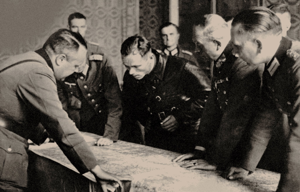 Detail of General Heinz Guderian (2nd from right) and the Red Army commissar Borovensky (3nd from right) durin by Anonymous