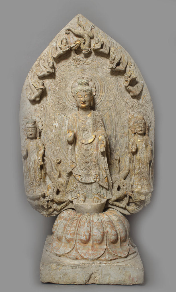 Detail of Votive Stele with Buddha and two Bodhisattvas, 534-550 by Anonymous