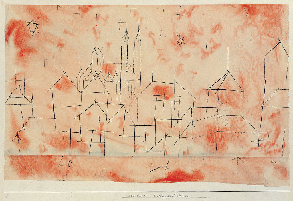 Detail of City with gothic cathedral (Stadt mit gotischem Muenster), 1925 by Anonymous