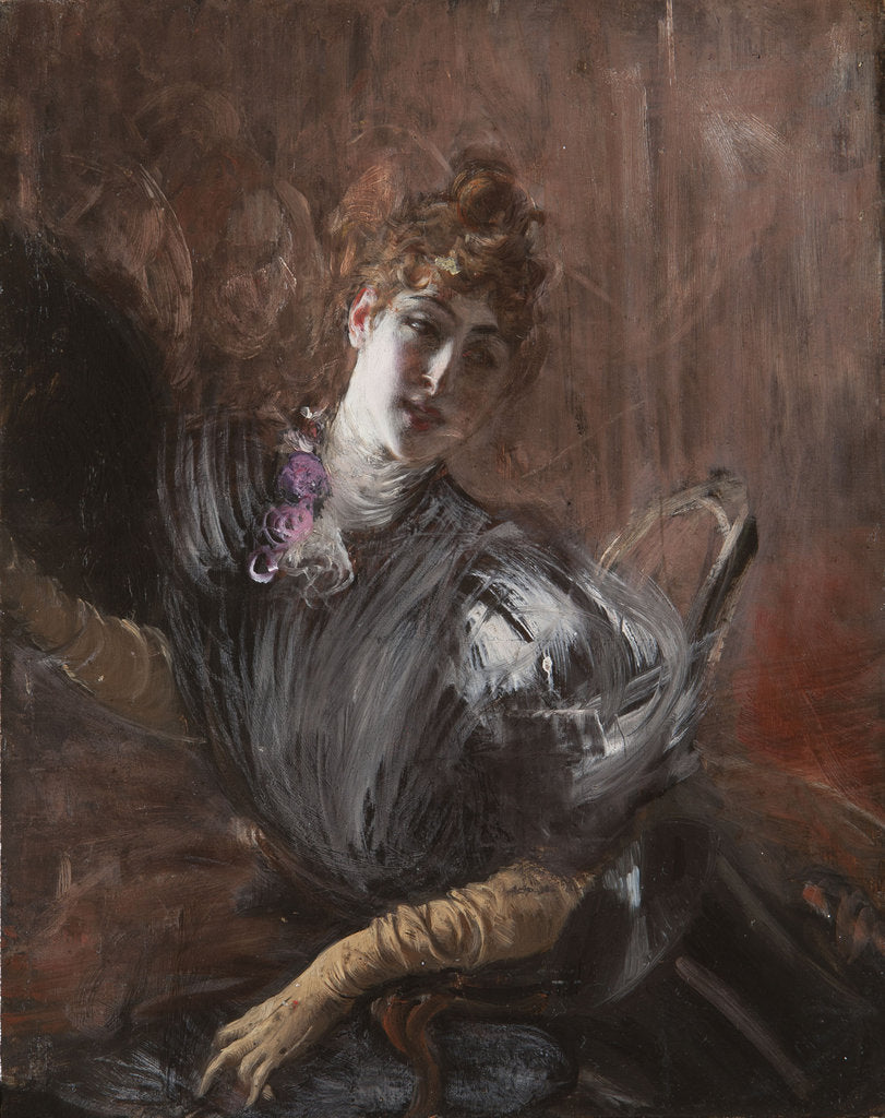Detail of Young Woman, seated, wearing gloves, ca 1897 by Anonymous