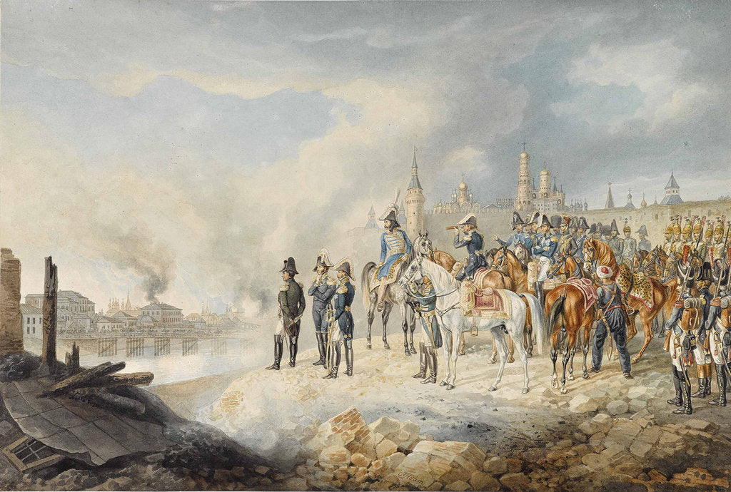 Detail of Napoleon and his staff on a hill before the burning Moscow, 1812-1814 by Anonymous