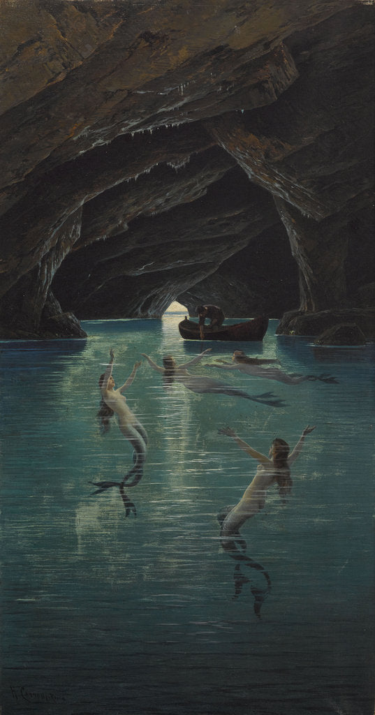 Detail of Fisherman and Mermaids in the blue Grotto on Capri by Anonymous
