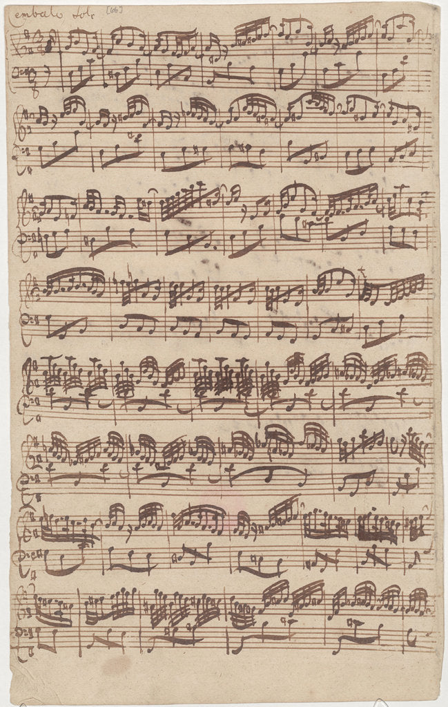 Detail of Autograph manuscript of the first page of the Allegro for harpsichord solo from the first version of by Anonymous