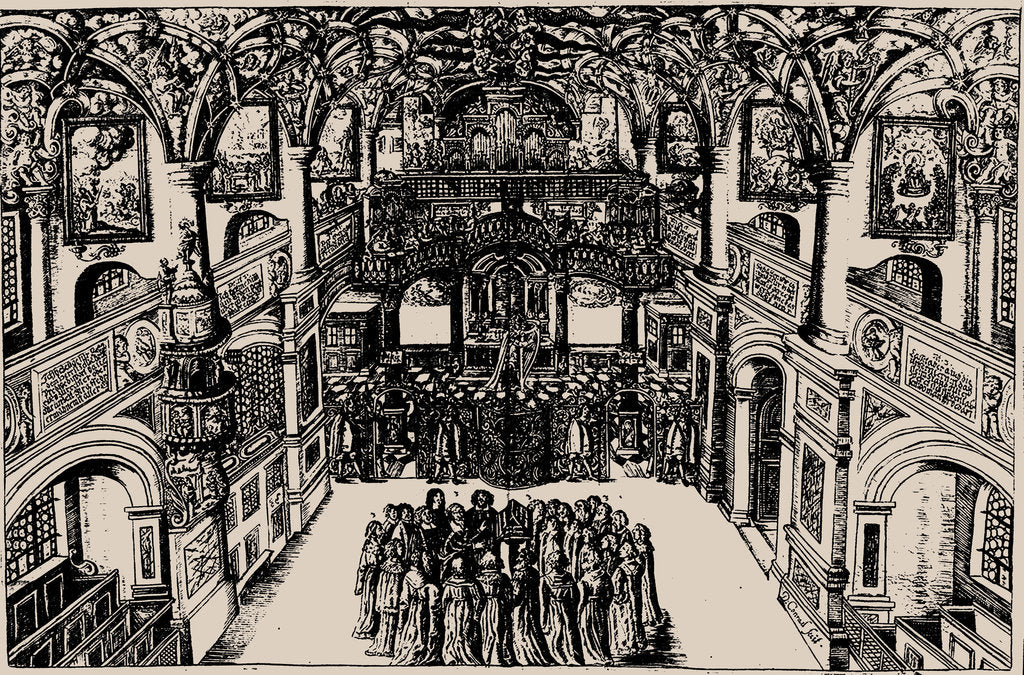 Detail of Court Choir of Dresden. From: Geistreiches Gesangbuch by Christoph Bernhard, 1676 by Anonymous