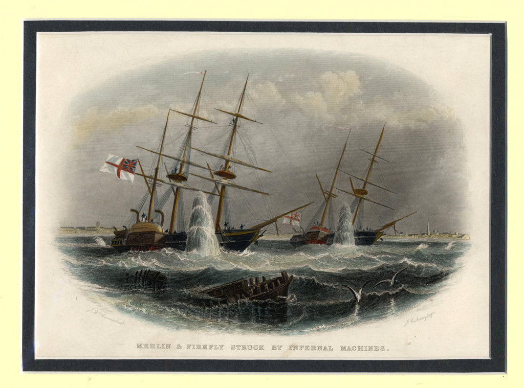 Detail of The mining of the Merlin and Firefly off Kronstadt on 9 June 1855, 1855-1856 by Anonymous