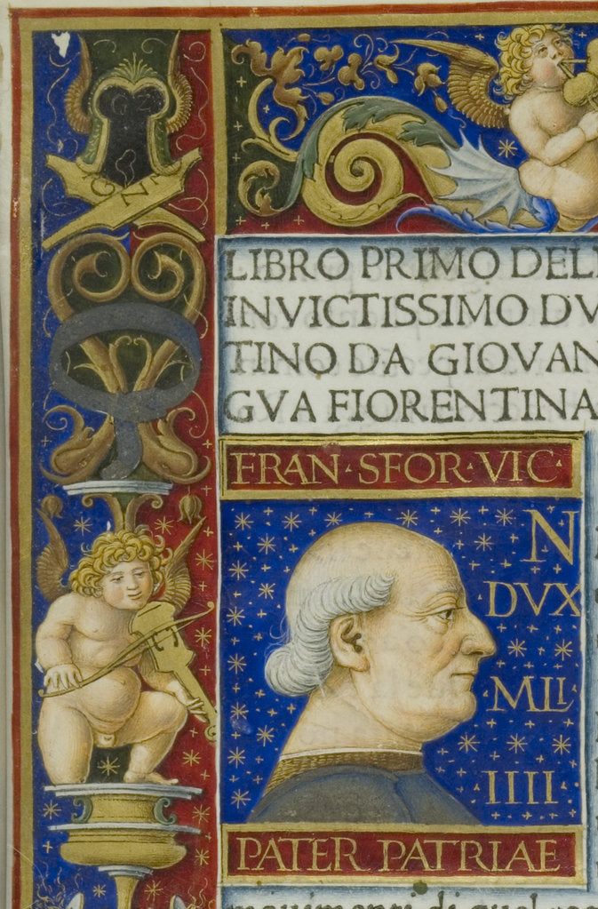 Detail of A leaf from the La Sforziada with the portrait of Francesco Sforza in the initial space, 1479 by Anonymous