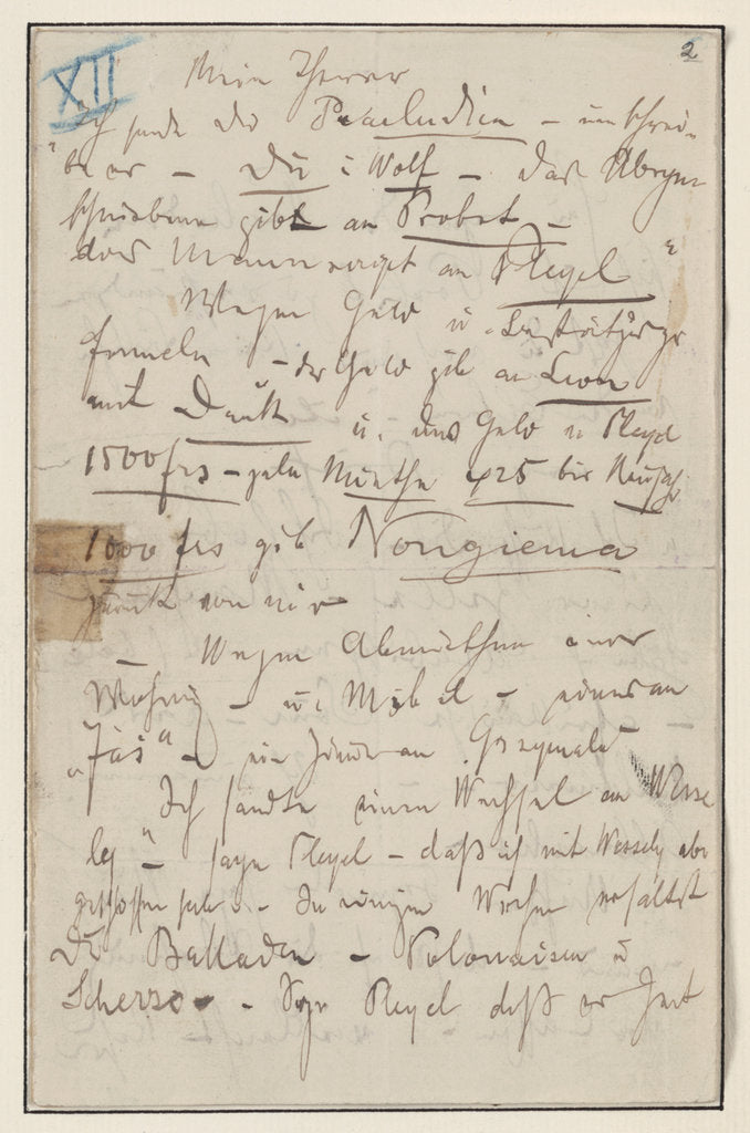 Detail of Letter to Julian Fontana, January 22, 1839, 1839 by Anonymous