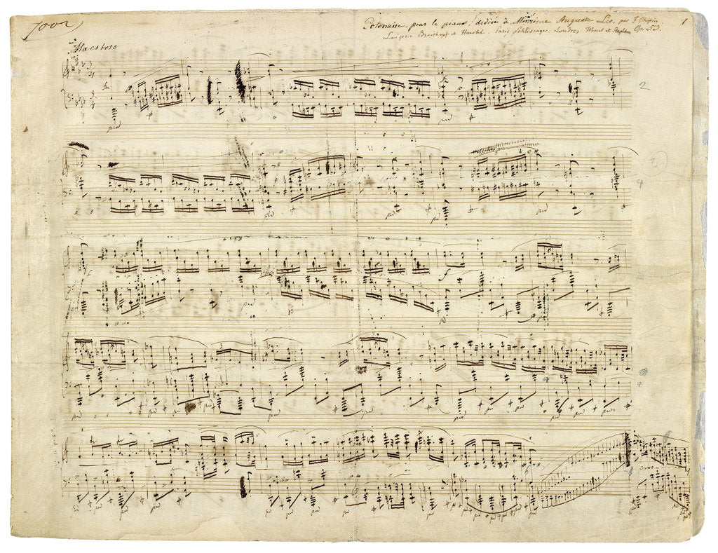 Detail of Autographed partiture of the Polonaise, Op. 53 in A flat major for piano, 1843 by Anonymous