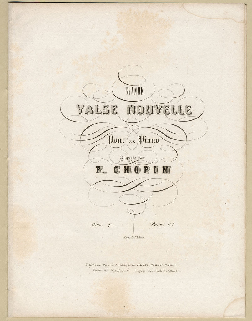 Detail of Cover page of first edition of the Grande Valse Nouvelle in A-flat Major, Op. 42, 1840 by Anonymous