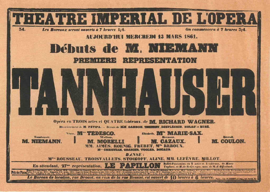 Detail of Premiere Poster for the opera Tannhäuser by Richard Wagner in the Opéra de Paris, 1861 by Anonymous