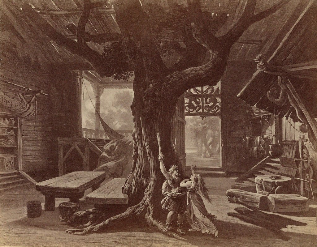 Detail of Set design for opera Die Walküre by Richard Wagner, ca 1878 by Anonymous