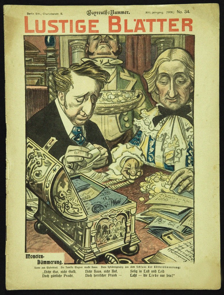 Detail of Twilight of the Coins. Caricature from Lustigen Blätter. Berlín. No 34, 1902, dedicated to the Bayre by Anonymous