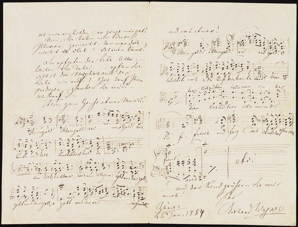 Detail of Letter to Carolyne Sayn-Wittgenstein including the closing measures of Das Rheingold, 1854 by Anonymous