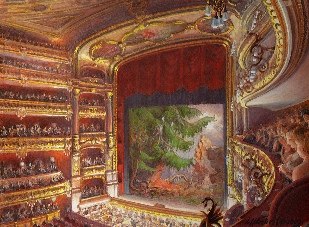 Detail of Premiere of the opera Walküre, act III, at the Gran Teatre del Liceu, Barcelona, 1899 by Anonymous