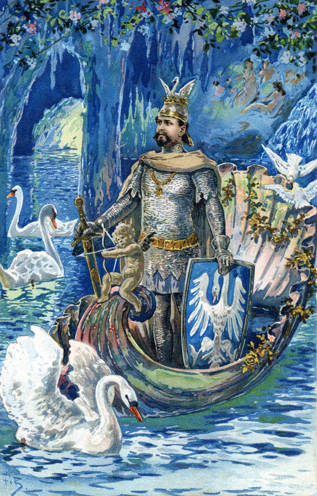 Detail of King Ludwig II as Lohengrin in the Blue Grotto of Linderhof Palace, c. 1900 by Anonymous