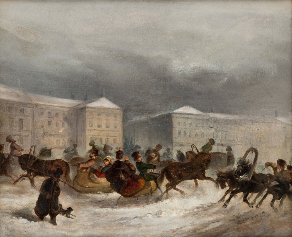 Detail of Winter Sleigh Rides, 19th century by Anonymous