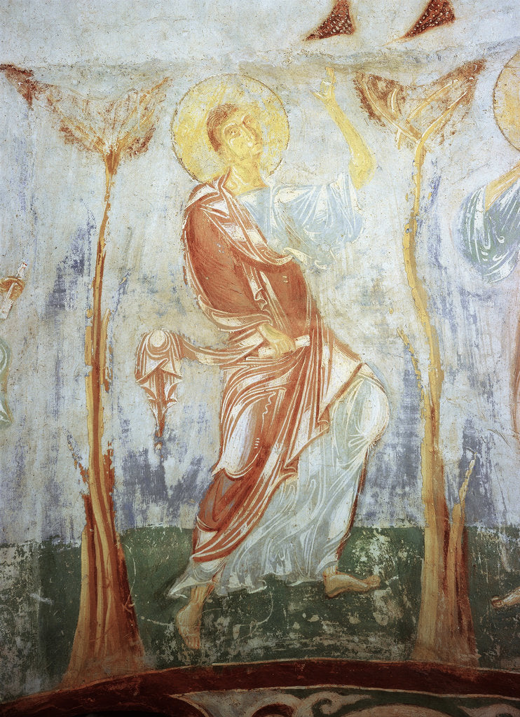 Detail of Thomas the Apostle. Fresco of the St. Georges Church, Staraya Ladoga, 12th century by Anonymous