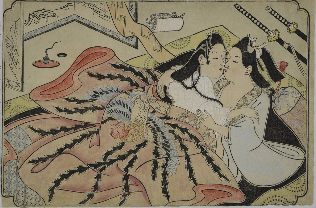 Detail of Lovers under a quilt with phoenix design, 1680s by Anonymous