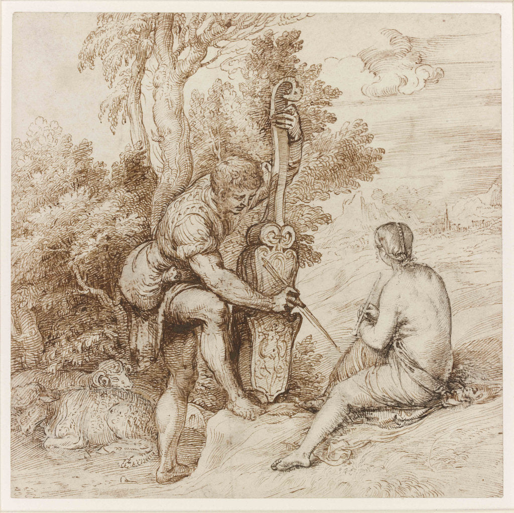 Detail of Two Arcadian Musicians in a Landscape by Anonymous