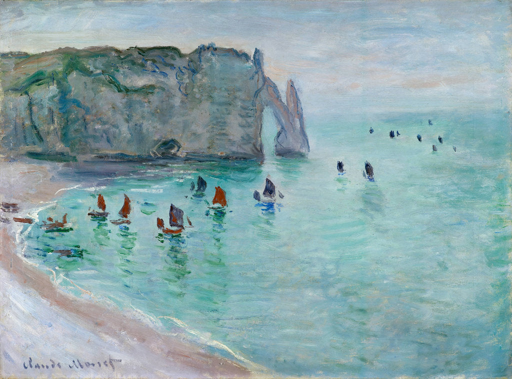 Detail of Étretat, La Porte dAval, Fishing Boats Leaving the Harbour, ca 1885 by Anonymous