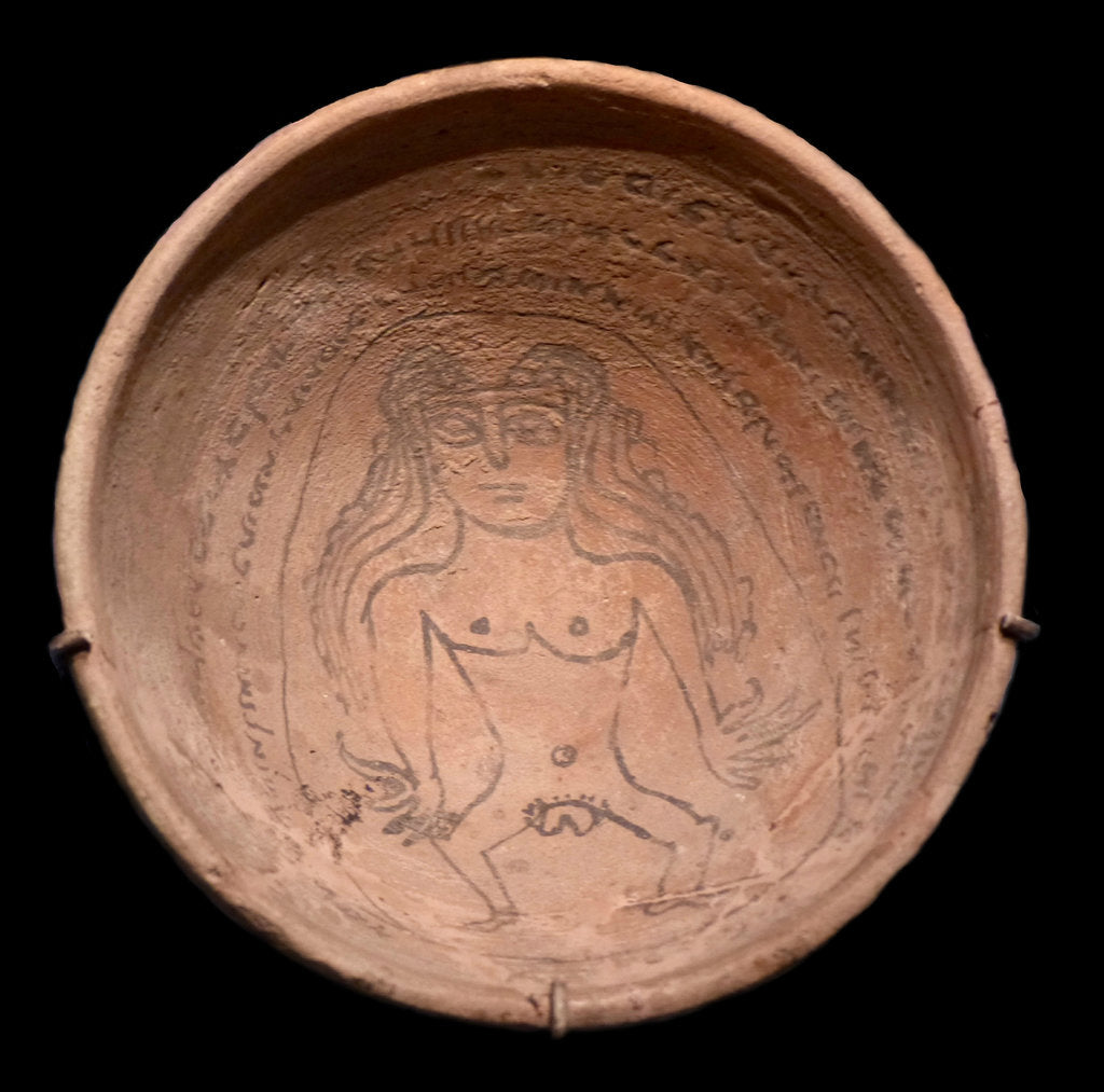 Detail of Magic bowl with an incantation text in Judeo-Aramaic and an image of the demon Lilith, 5th-6th centu by Anonymous