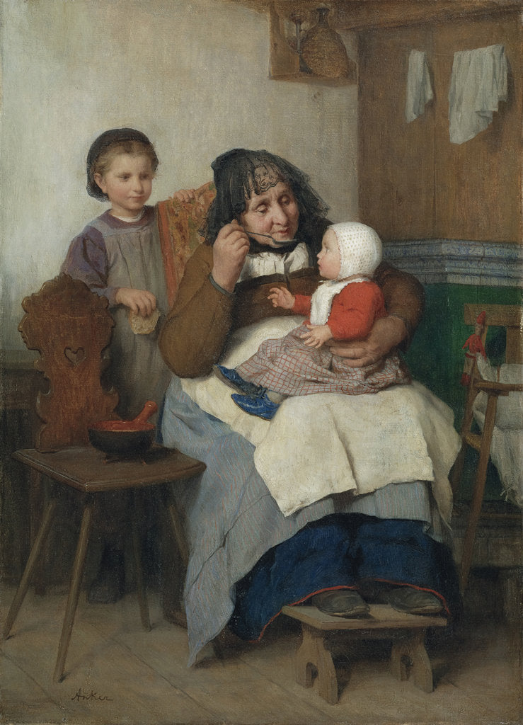 Detail of Grandmother spooning the soup to her grandchild, 1868 by Anonymous