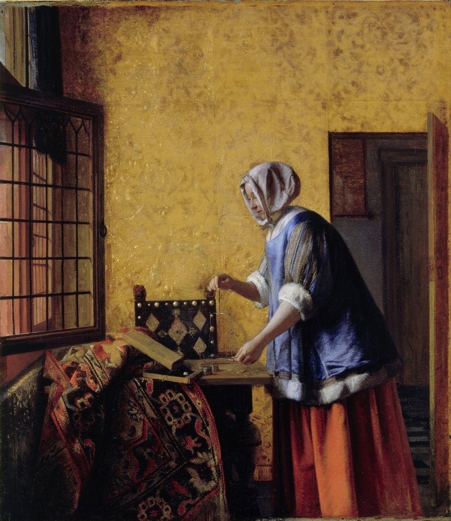 Detail of Woman Weighing Gold, ca 1662 by Anonymous