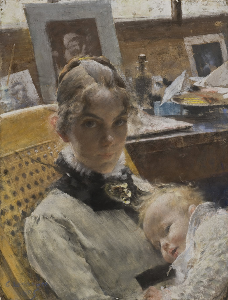 Detail of Studio Idyll. The Artists Wife and their Daughter, 1885 by Anonymous