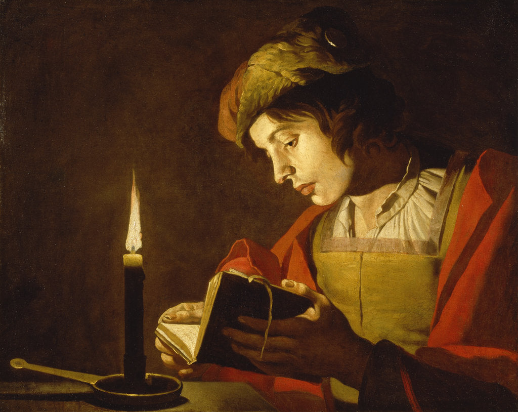 Detail of A Young Man Reading by Candlelight, c.1630 by Anonymous