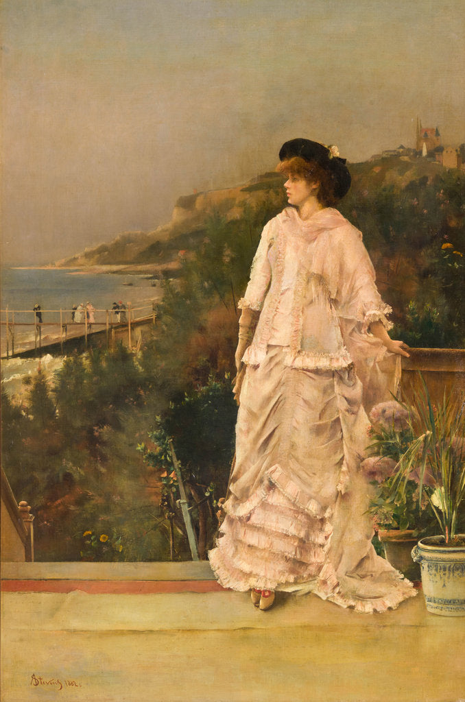 Detail of Woman on a terrace by the sea, 1882 by Anonymous