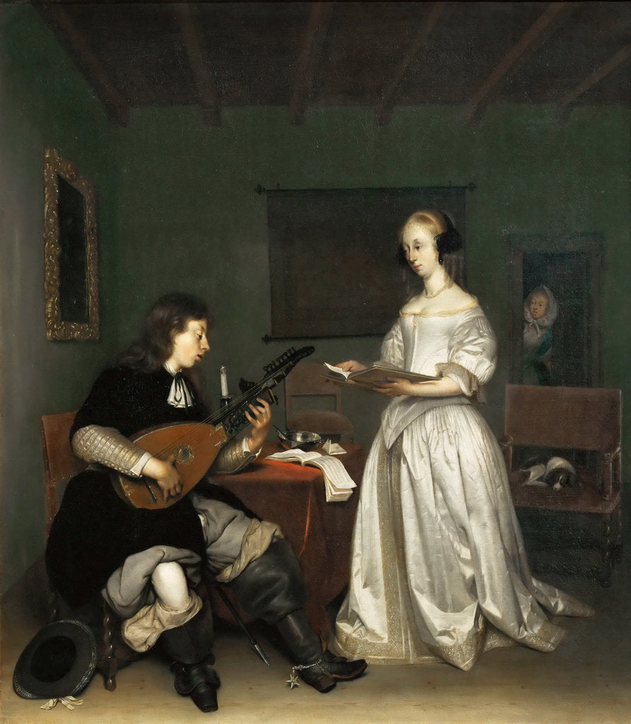 Detail of The Duet: Singer and Theorbo Player, 1669 by Anonymous