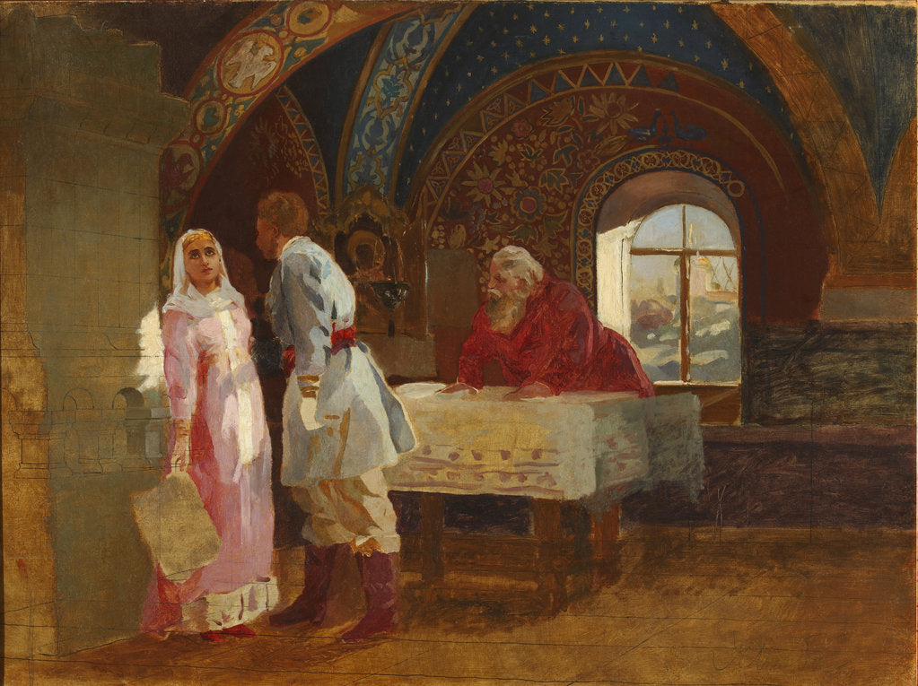 Detail of The Kiss Ceremony. Boyar Morozov, his Wife Yelena and Prince Serebrenni, 1882 by Anonymous