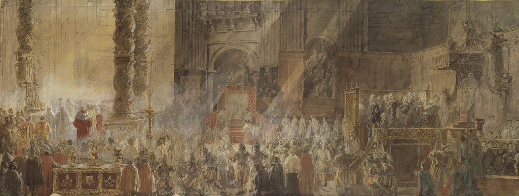 Detail of King Gustav III of Sweden Attending Christmas Mass in St Peters Basilica in Vatican, 1783, 1780s by Anonymous