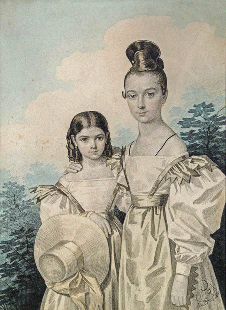 Detail of Portrait of Sisters Sofia Petrovna and Alexandra Petrovna Ushakov, 1830s by Anonymous