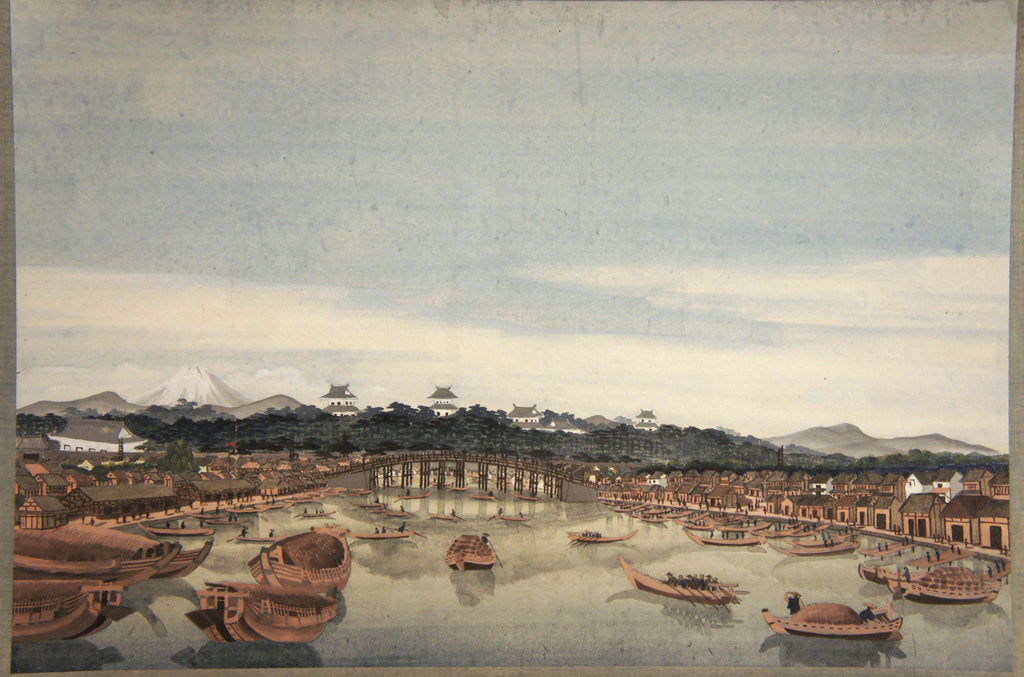 Detail of Nihonbashi in Edo and the Fuji in the background, 1823-1829 by Anonymous