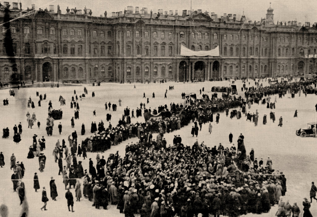 Detail of Demonstrators gather in front of the Winter Palace in Petrograd, 1917 by Anonymous