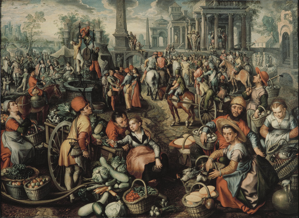 Detail of Market Scene with Ecce Homo, the Flagellation and the Carrying of the Cross, 1561 by Anonymous