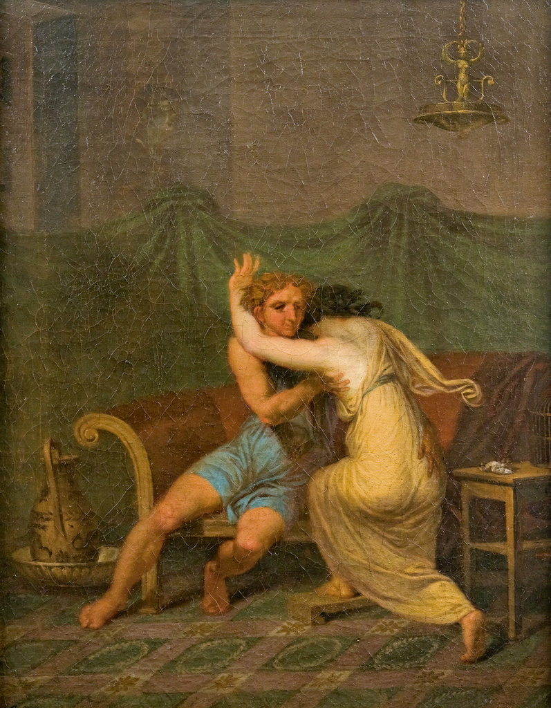 Detail of Catullus and Lesbia, who in his arms seek solace for the death of her sparrow, 1809 by Anonymous