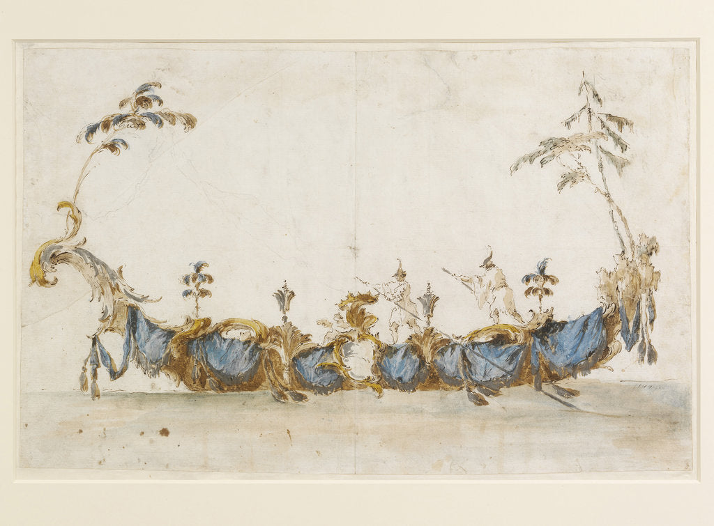 Detail of Design for a Bissona, with two gondoliers in Chinese dress, ca 1766-1770 by Anonymous